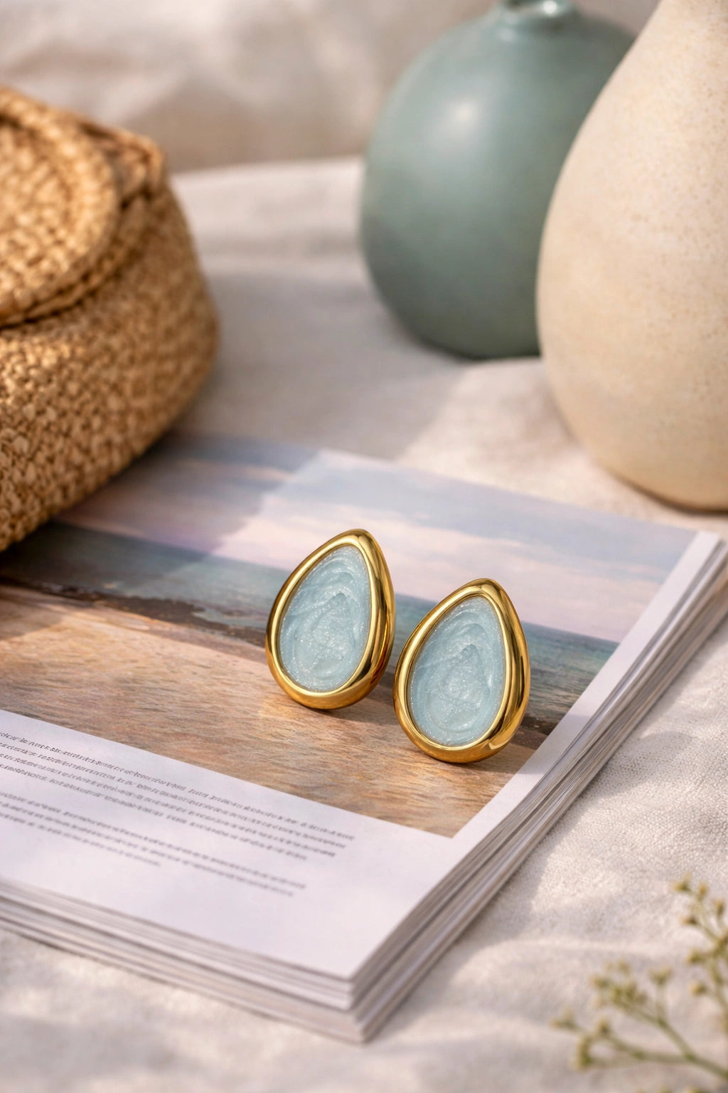 Aqua Drop Stud Earrings