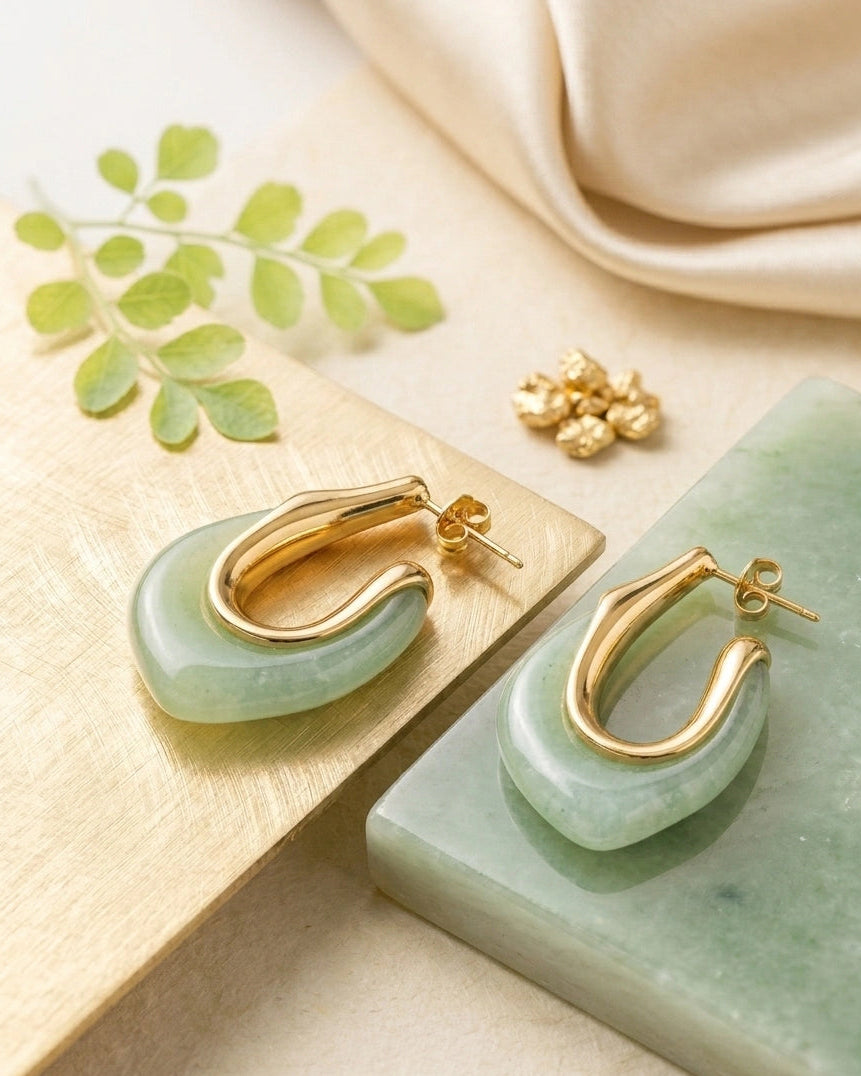 Jade Curve Stud Earrings