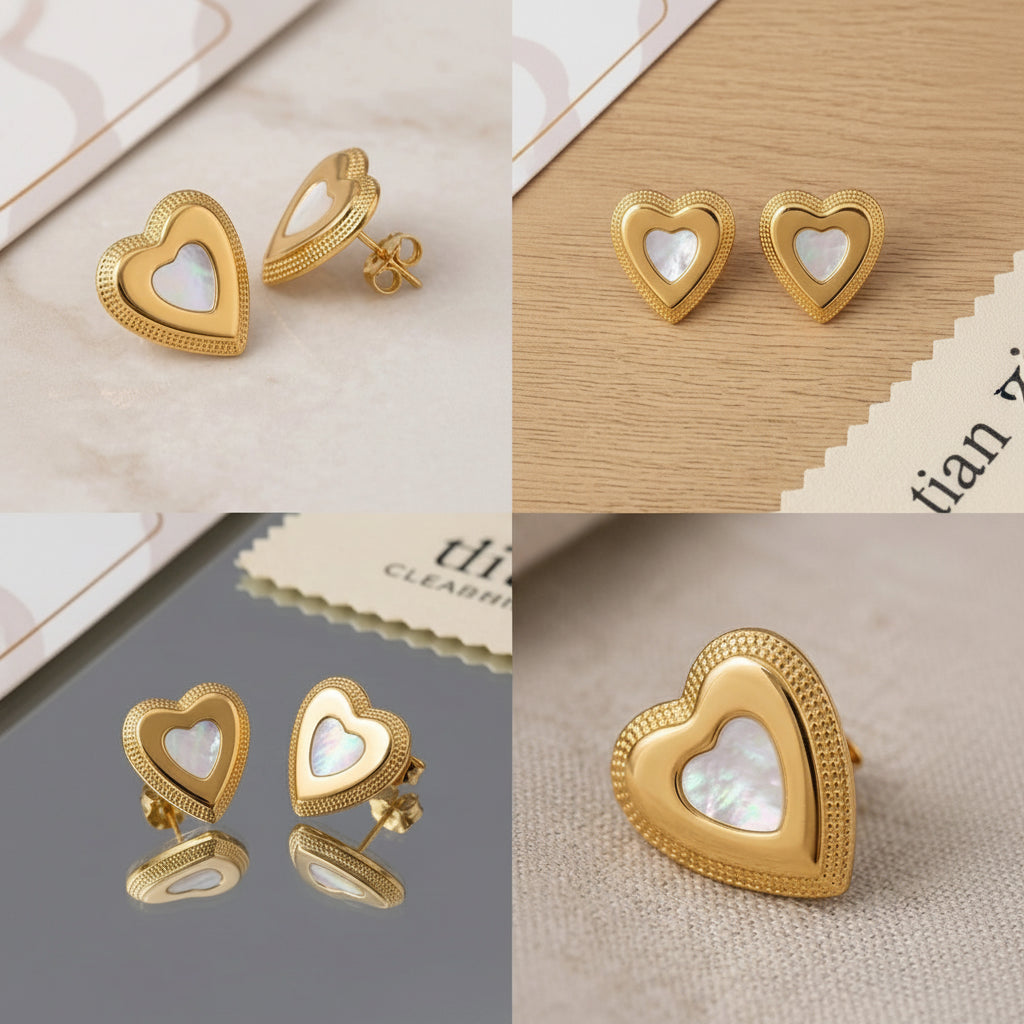 Vanilla Heart Stud Earrings